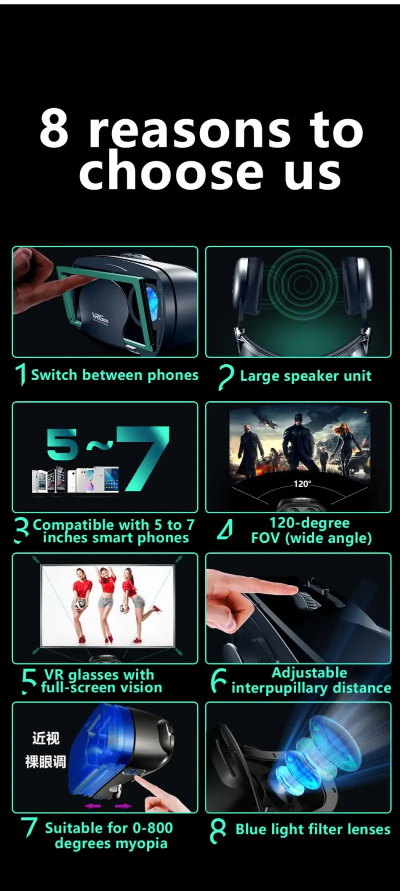 New Mobile Phone Dedicated 3D Virtual Reality Goggle Head-mounted Smart VR Player VRG Pro Headset For IPhone Android Controller
