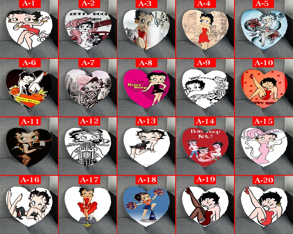 Betty Boop горячая Распродажа наволочка в форме сердца на заказ Наволочка на молнии для свадьбы для дома или офиса, декоративные, размер 41x36 см, 47x42 см