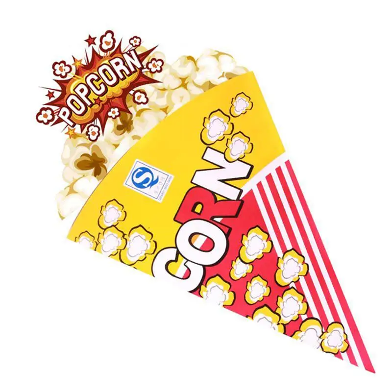

100pcs Popcorn Bag Cone Paper Tapered Candy Box Frying Food Wrapping Baking Bag