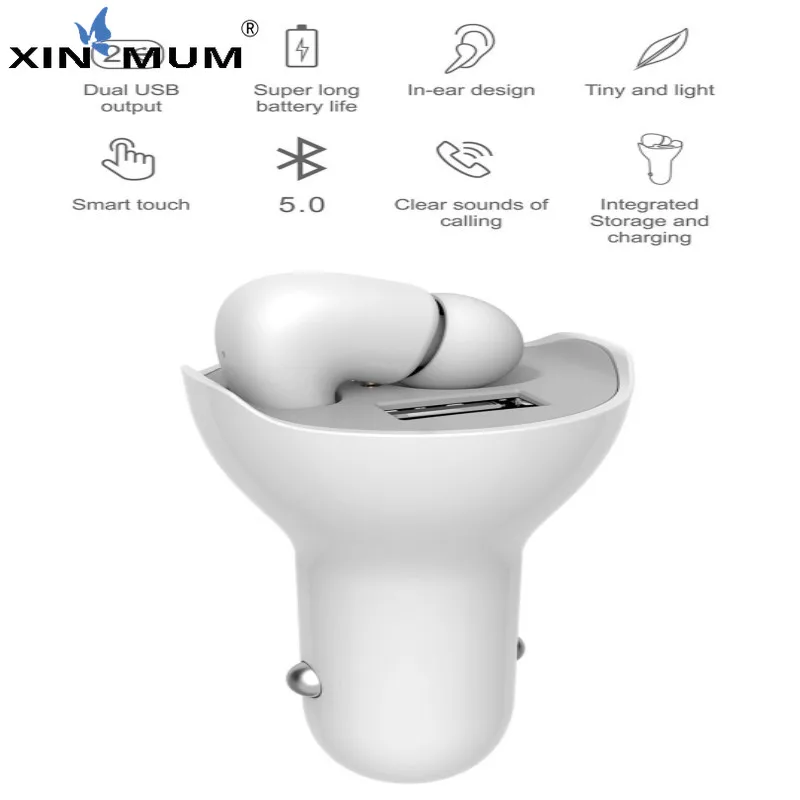 2020 New Bluetooth 5 0 Earphone Wireless TWS Car Charger Headset HIFI Mini Sports Earpiece With Mic for Xiaomi iphone Phone
