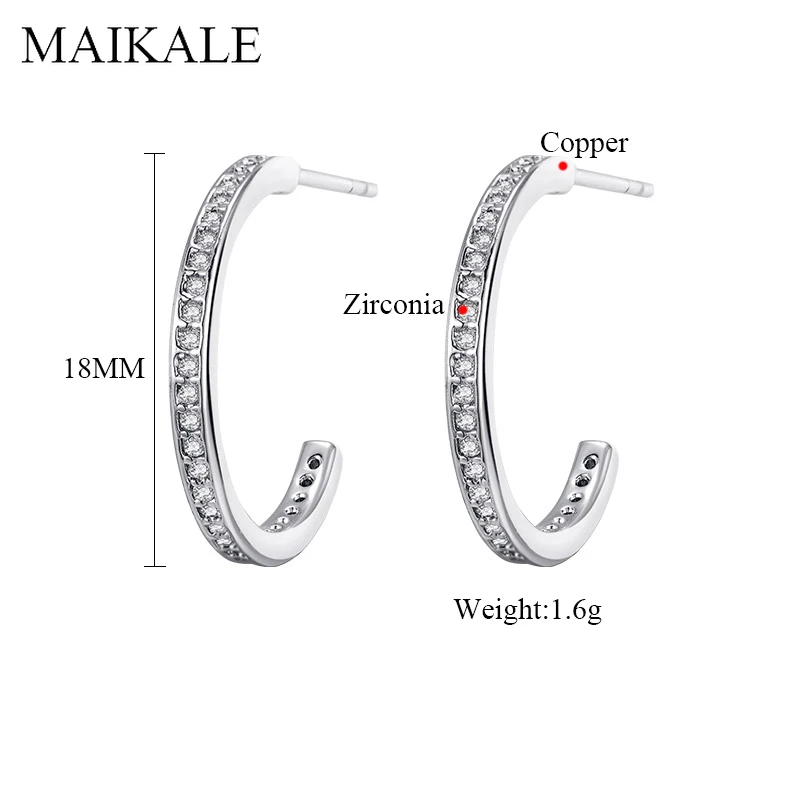 MAIKALE простые серьги-кольца с цирконом для женщин с-образной формы кубического циркония темперамент Корейский серьги Новая мода ювелирные изделия Шарм подарки