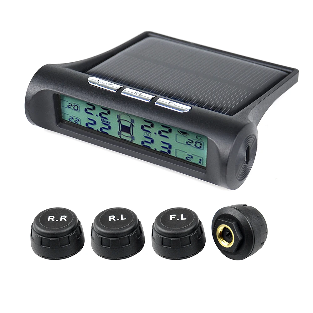 Система контроля давления в автомобильных шинах TPMS с подсветкой цифровой дисплей Солнечная энергия USB зарядное устройство
