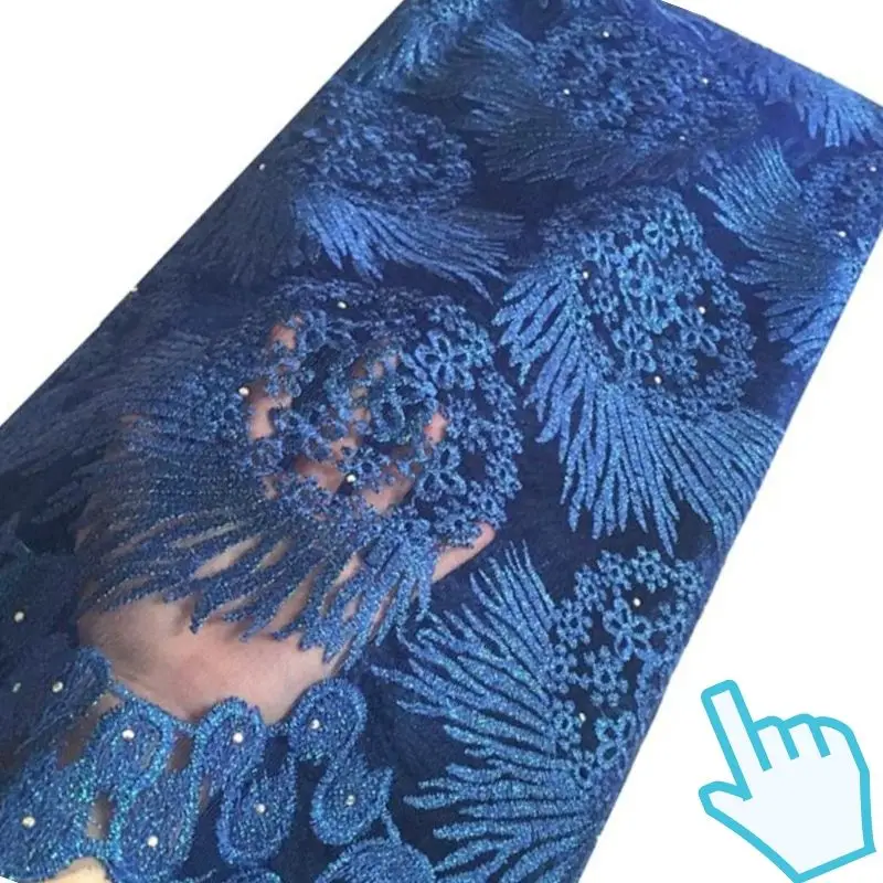 

Ourwin nigerian lace fabrics for wedding 2019 royal blue african lace fabric metallic shiny french lace fabric with stones