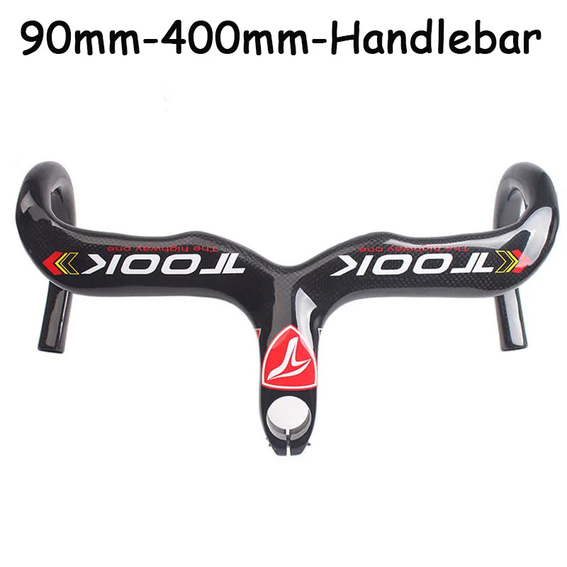 90mm-400mmHandlebar Глянцевая 3K полностью углеродная шоссейная горная велосипедная гоночная КАПЛЕВИДНАЯ интегрированная рукоятка руля и спидометр - Цвет: 90mm-400mmHandlebar