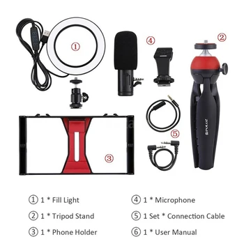 

Dimmable Selfie Rings Fill Light with Phone Holder & Tripod Stand Stabilizer & Microphone LED Camera Ringlight for Live Stream