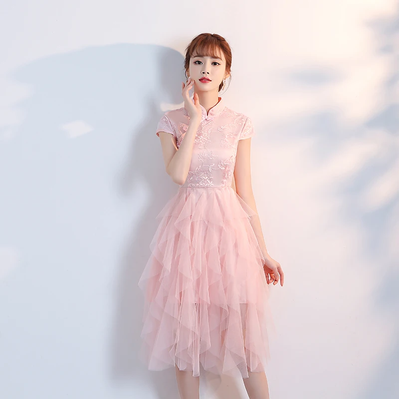 Фатиновое розовое платье подружки невесты бальное до колен женское свадебное