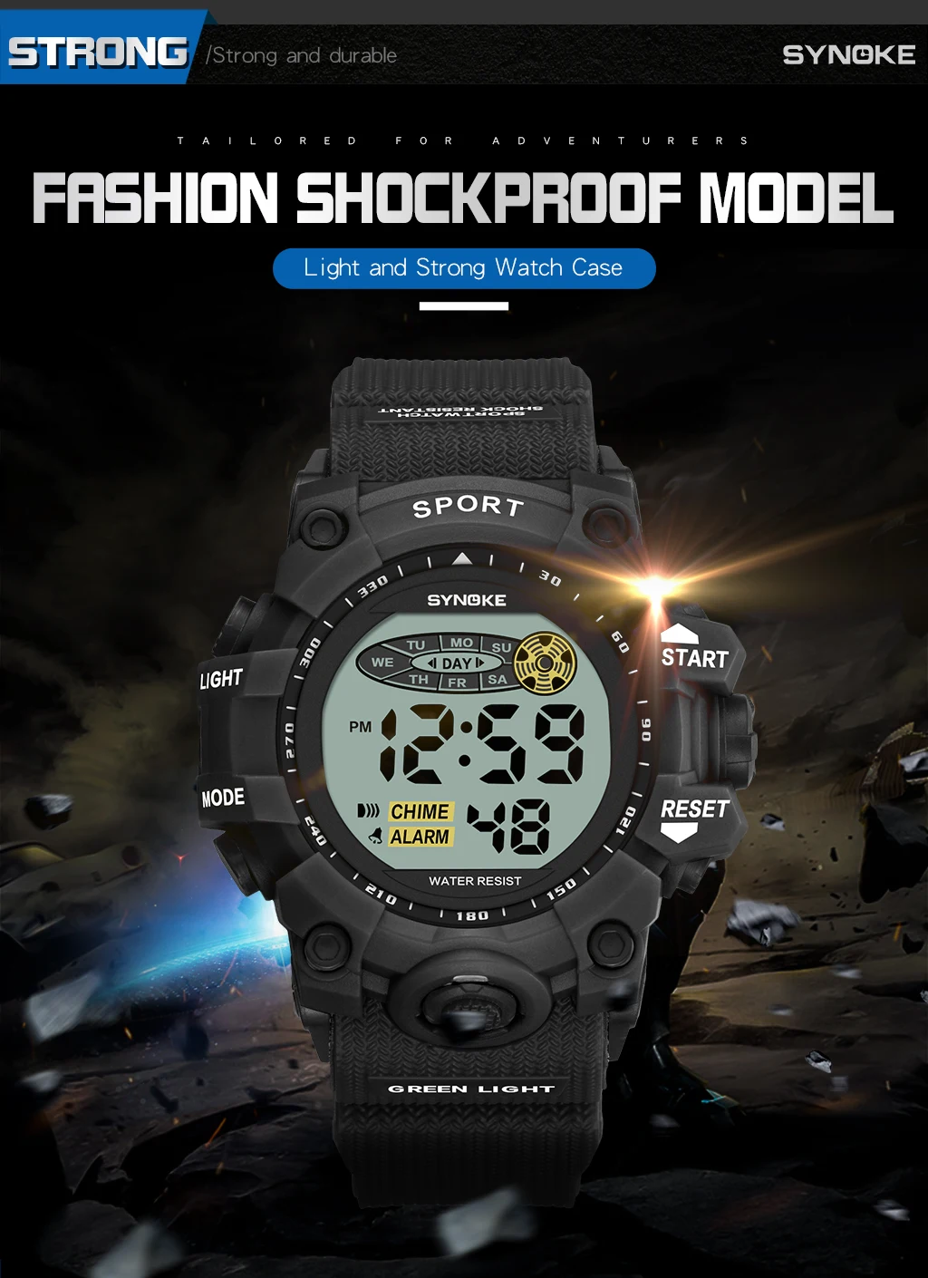 Synoke 9036 мужские спортивные часы G стиль 6 световые яркие ударные Классные модные часы с подсветкой для девочек цифровые часы Montre Homme