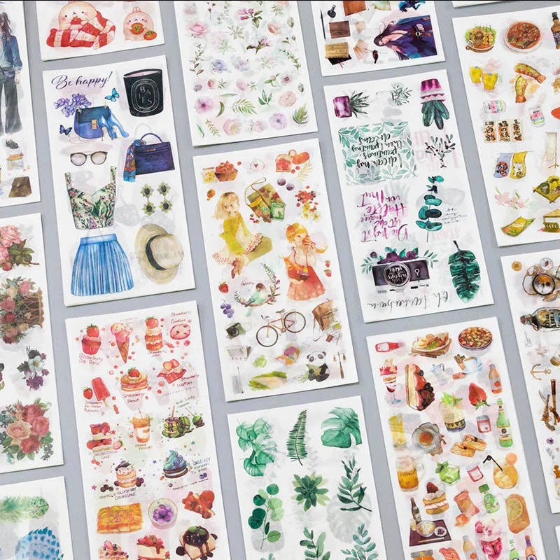 

3Sheets Kids Toy Stickers DIY Scrapbooking Stickers Plants Foods and Fashion Life Adhesive Stickers Student Diary Albums Decor