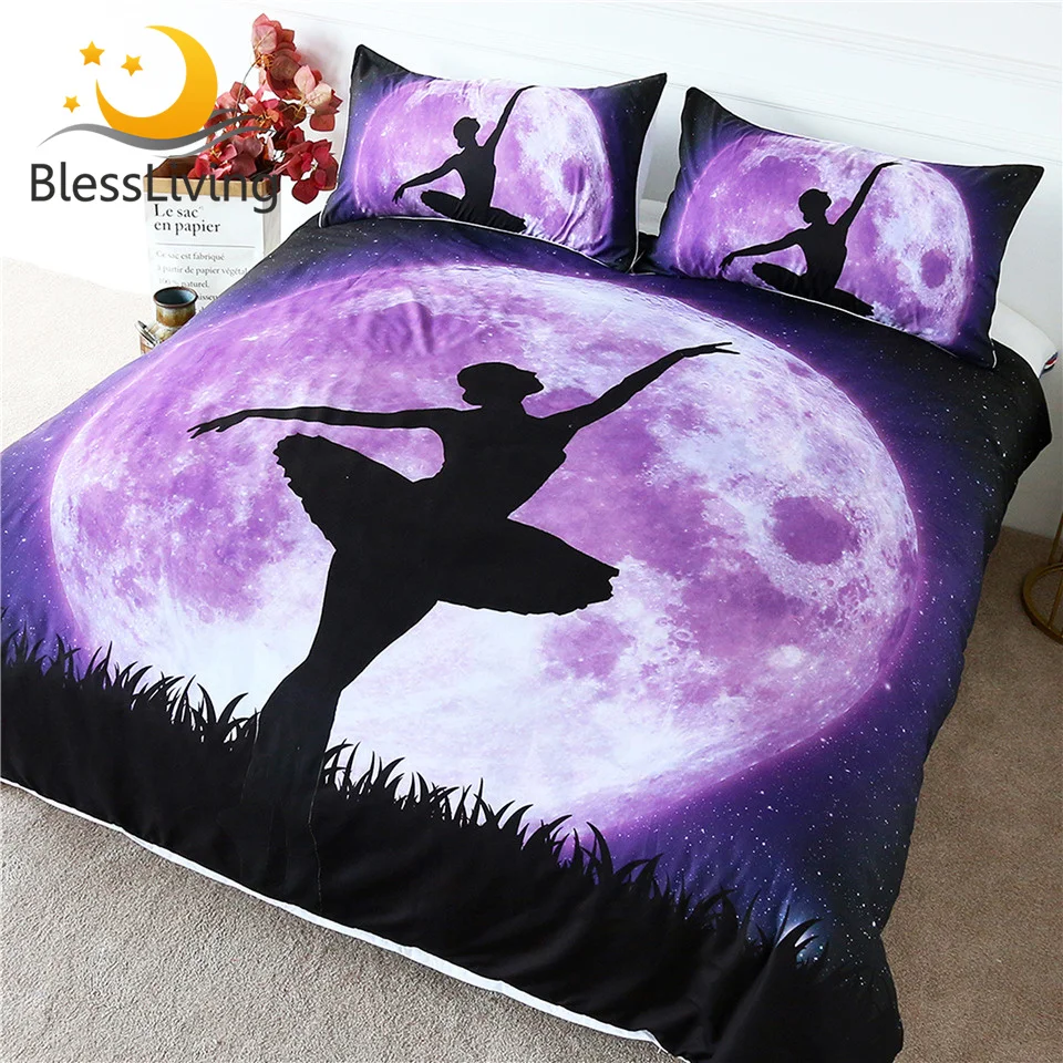 Blessliving Ballet Bedding Set Giant Purple Moon Duvet Cover