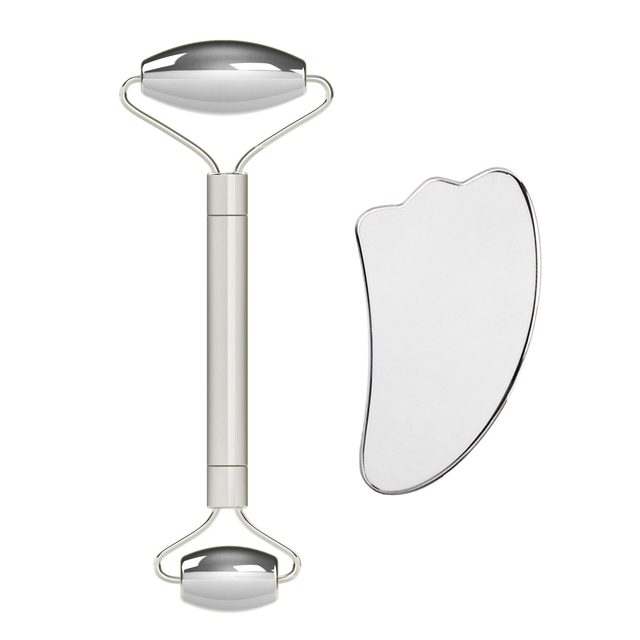 Roller Gua Sha Scraper Set Stainless Steel Facial Skin Care Tool Body Slimming Anti Wrinkle Metal Face Roller Massager