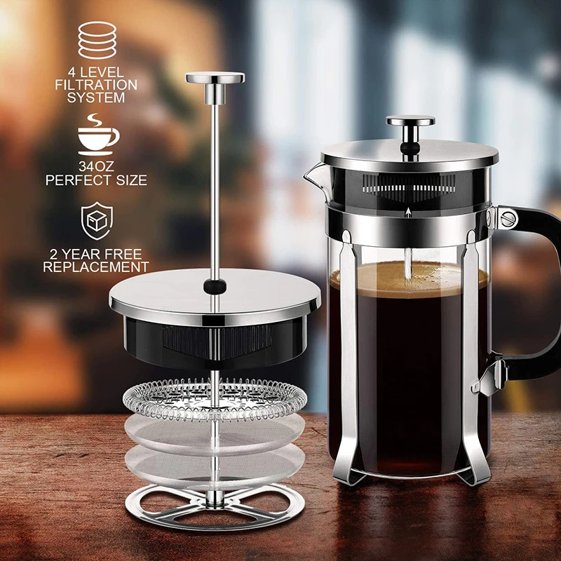 French Press Coffee Maker & Large Capacity Manual Heat Resistant Stainless Steel Glass Transparent Manual Coffee Tea Percolator coffee maker french press coffee press coffee press