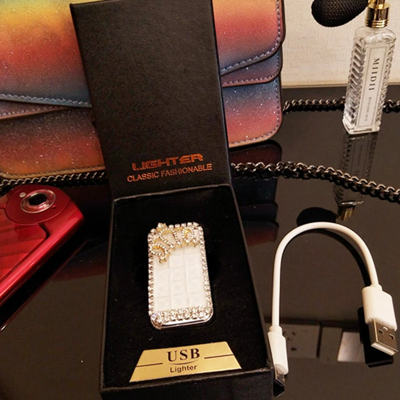 Красочная сигарета с зарядкой от USB Зажигалка Стразы для курения женские