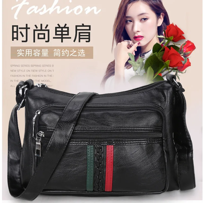 

New Style Versatile Glorious Middle-aged WOMEN'S Bag Mommy Bag Multilayer Soft Leather Crossbody Bag Grandma Bag Sling Bag