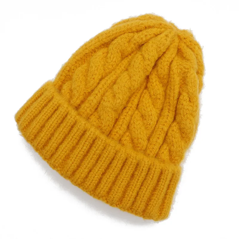 Yellow Кашемировые вязаные шапочки толстый слой кашемир Skullies женская шапка вязаные теплые шапки унисекс теплая шапочка-бини - Цвет: Yellow