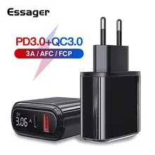 Essager-cargador USB con pantalla LED para móvil, dispositivo de carga rápida 3,0, USB tipo C, PD, QC, QC3.0