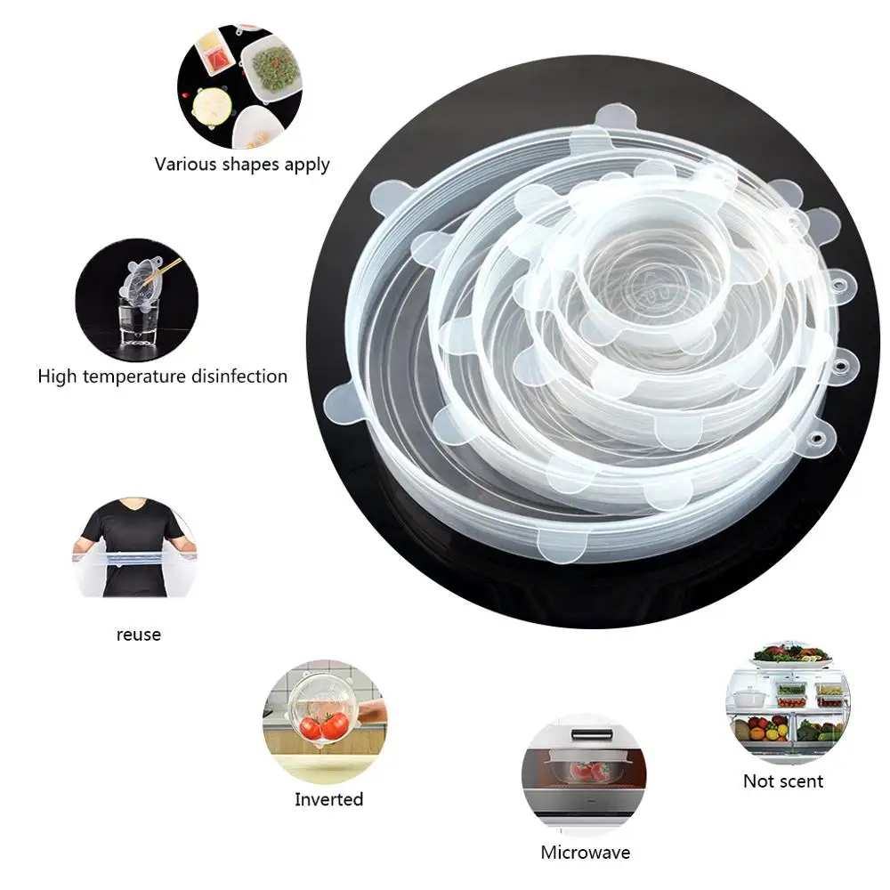 6 шт./лот силиконовые стрейч крышки универсальная Еда& чаша силиконовые колпачки Кухня силиконовые крышки для посуды Кухня помощник