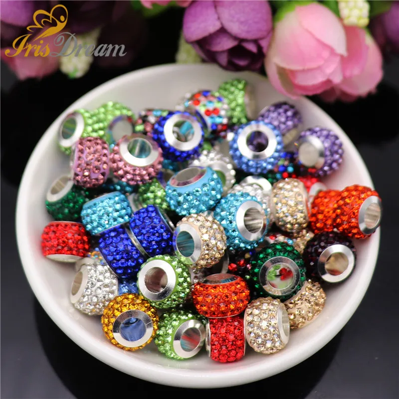 20Pcs New Assorted Color Luxury Rhinestone Large Hole Spacer Fit Pandora Charms Bracelet Hair Beads for Women DIY Jewelry Making 20Pcs New Assorted Color Luxury Rhinestone Large Hole Spacer Fit Pandora Charms Bracelet Hair Beads for Women DIY Jewelry Making
