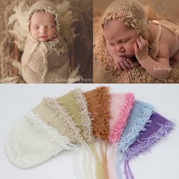 

Cotton Mohair Cap Unisex Knitted Hat Set For Newborn Hats Photography Props Baby Photo Shoot Accessories Fotografia Bonnet