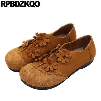

yellow slip on genuine leather shallow china suede floral designer shoes women luxury 2019 chinese vintage flats flower ladies