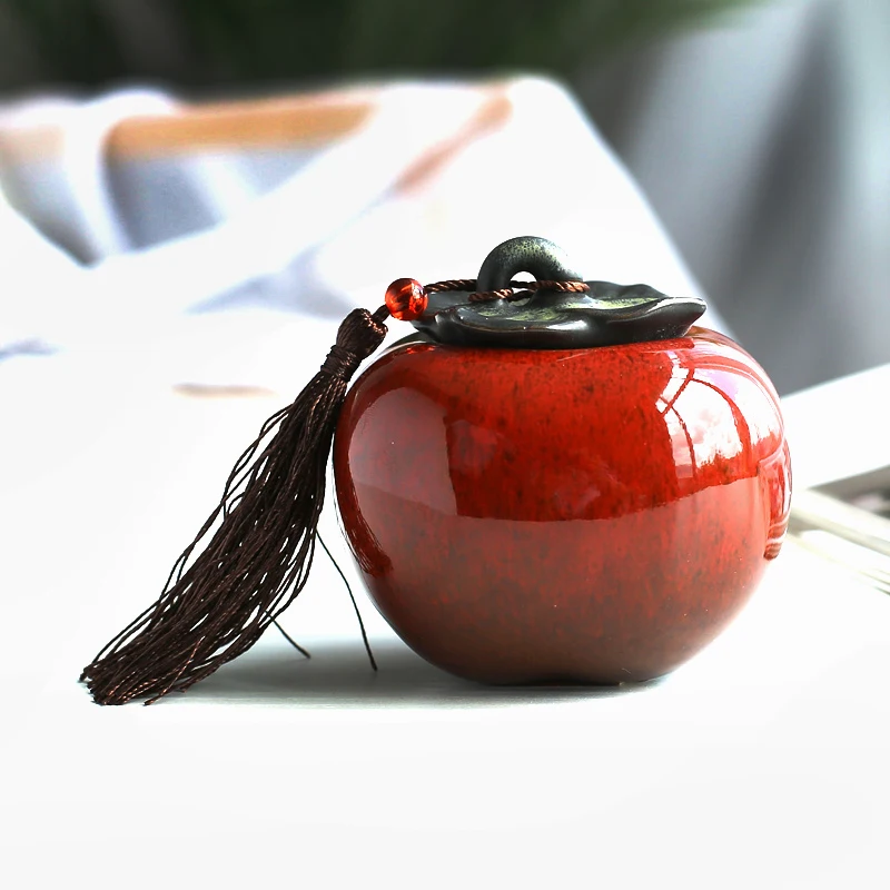 Tea Tin Box Tea Canister Chinese-style Ceramic Simulation Persimmon Tea Cans Household Portable Mini Cans Gradient Color Tin Foil Sealed Storage