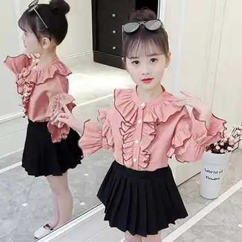 

Autumn New Cute Teenage Girls Clothes Cotton Ruffled Shirt Toddler Kids Long Sleeve Girls Tops Children Clothes 4 5 6 7 8 Age