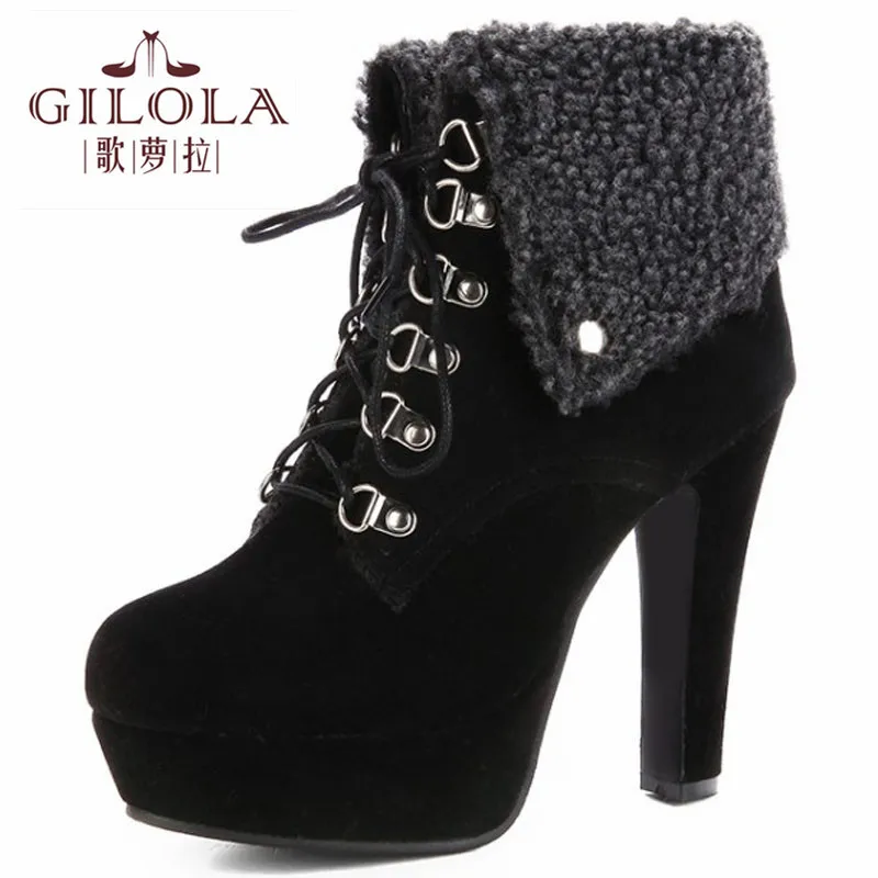 

New Autumn Winter Fashion Women Ankle Boots High Heel Lace Up Platform Women Short Boots Women #Y0075132Y
