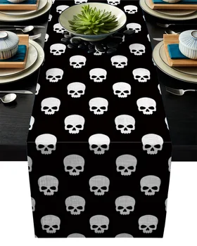 

1pcs Mexico White Skull Indigo Black Modern Table Runners For Wedding Party Chirstmas Table Cover Hotel Home Table Decoration
