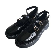 Обувь с круглым носком; обувь в японском стиле Лолиты и Мори для девушек; форменная обувь из искусственной кожи; обувь Mary Jane на плоской подошве с ремешком на щиколотке