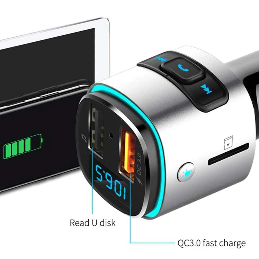 Universal Car Kit Handsfree Wireless BT4.2 FM Transmitter Audio MP3 Player USB Charger QC3.0 For Car Truck RV Boat Yacht Etc 