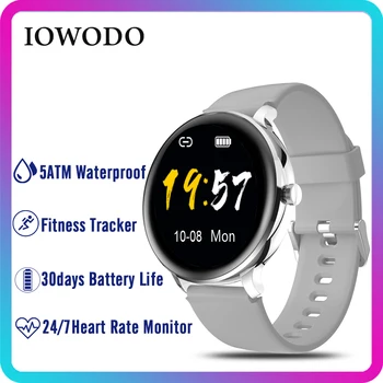 

IOWODO Smart Watch Men Women Heart Rate Sleep Monitor Fitness Tracker 5ATM Waterproof Smartwatch For Android Xiaomi Huawei Apple