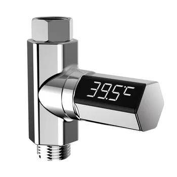 

LED Digital Shower Thermometer Battery Free Visible Accurate Real Time Water Temperature Monitor (Silver）