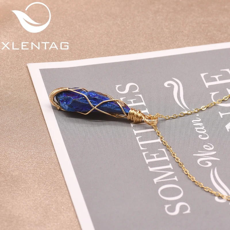 XlentAg 925 пробы Серебряное ожерелье с натуральным синим кристаллом для женщин и девушек на день рождения корейская мода GN0140C