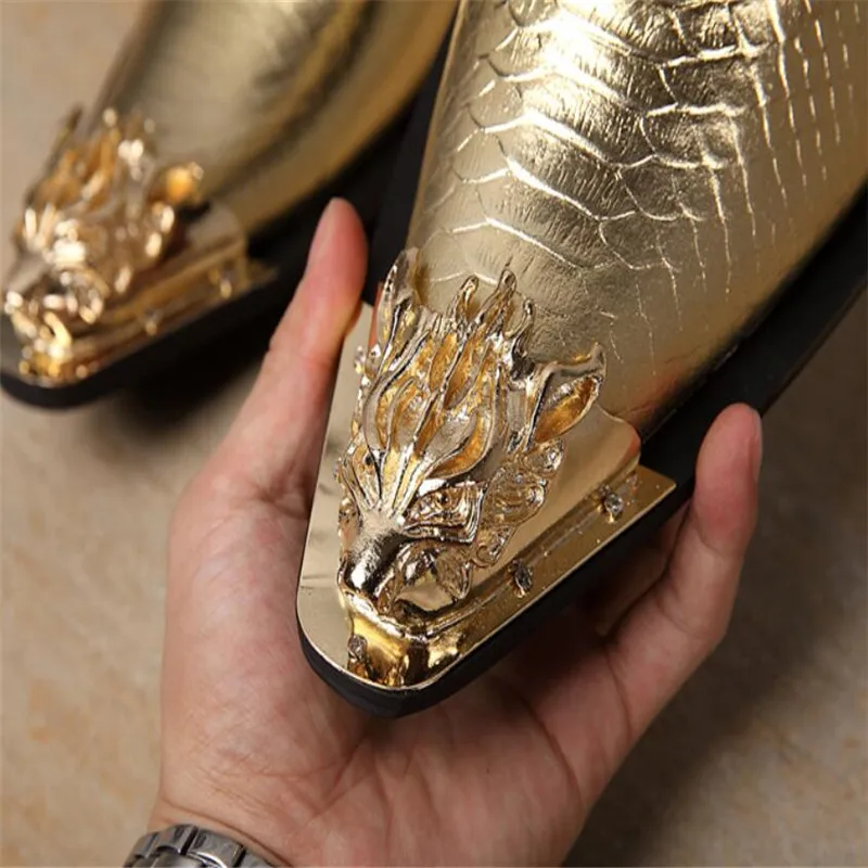 British Men's Genuine Leather Shoes gold/ Silver Business Party Dress Shoes Fashion Flat Wedding Men Gentleman Oxford Shoes