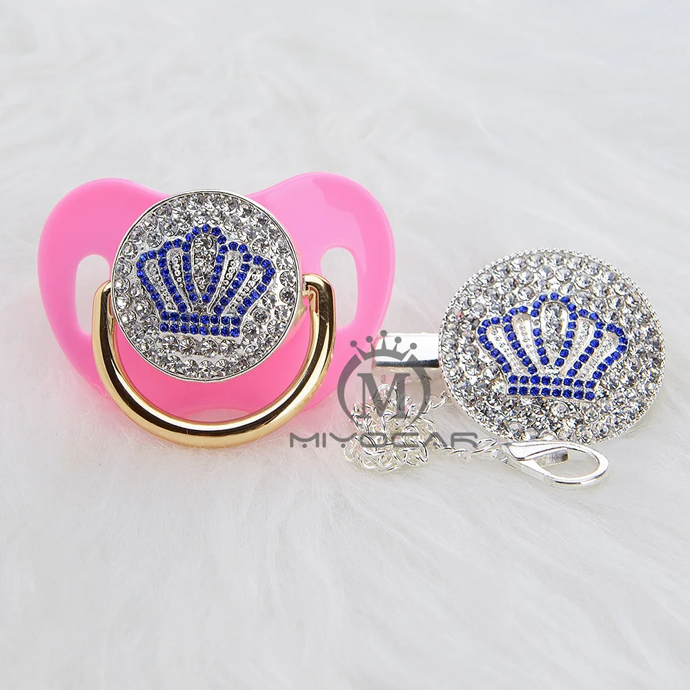 MIYOCAR Золотой красивый золотой синий bling crown соска и соска клип набор BPA бесплатно пустышка bling уникальный дизайн ABCB-1