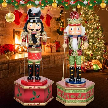 

32cm Vintage Handcraft Puppet Wooden Nutcracker Doll Home Party Decoration Ornaments Christmas Gifts Music Box