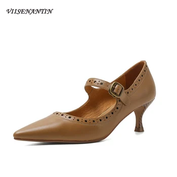 

New Fashion Retro Style Mary Jane Women's Shoes New Trendy with Shallow Mouth with Pointed Toe Stiletto Hallow Out Women Pumps