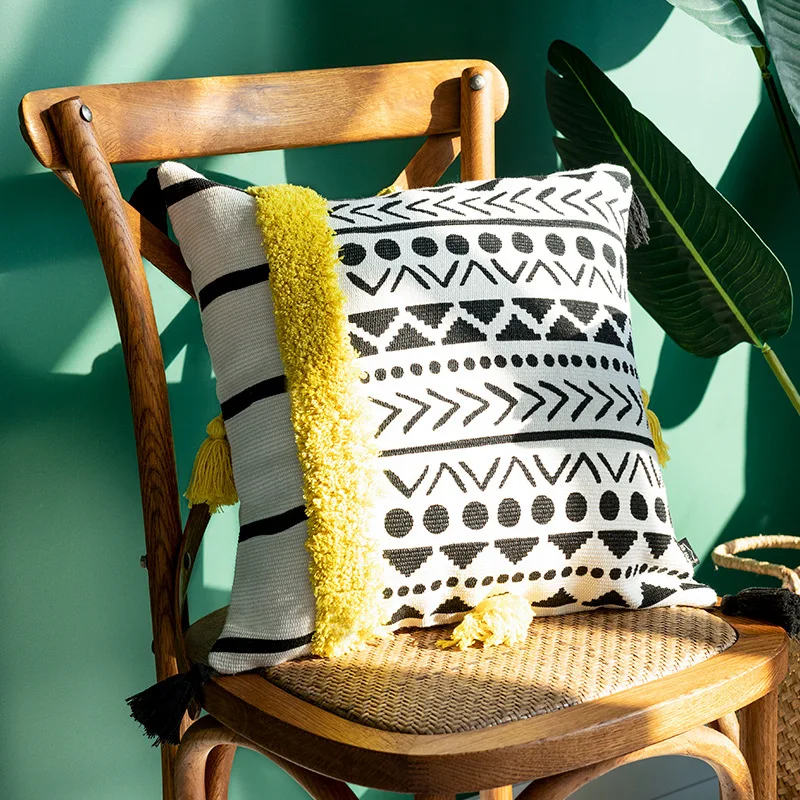 Cojines decorativos para sofa Morocco Геометрическая черно-белая наволочка с кисточкой Рождественская наволочка для подушки