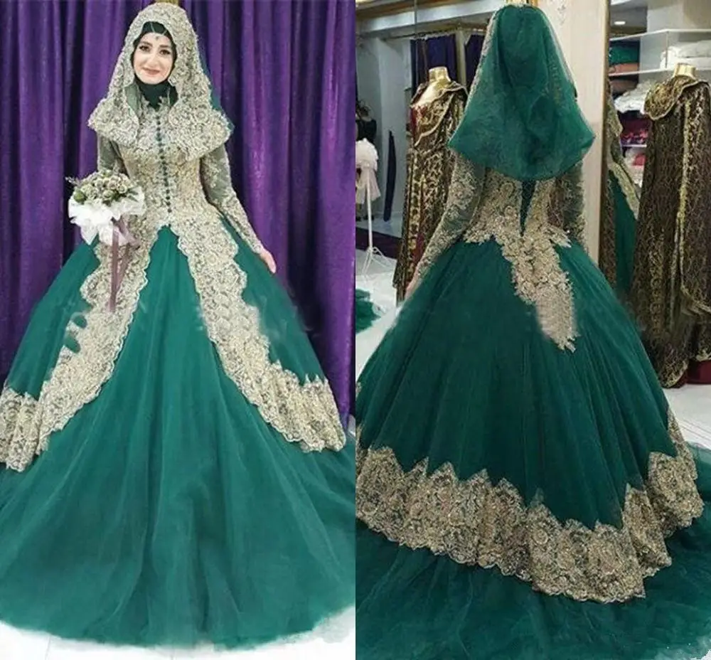 Vintage Dubai Arabia Kaftan Ball Gown Prom Dress High Neck Long Sleeve With Golden Appliques Muslim Hijab Evening Gown Plus Size Prom Dresses Aliexpress