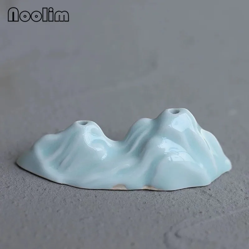 Керамическая горелка для благовоний Celadon с двойным отверстием, маленькая горная горка, подставка для ароматических палочек, сандаловое дерево, ароматическая основа, домашний декор для чаек - Color: E