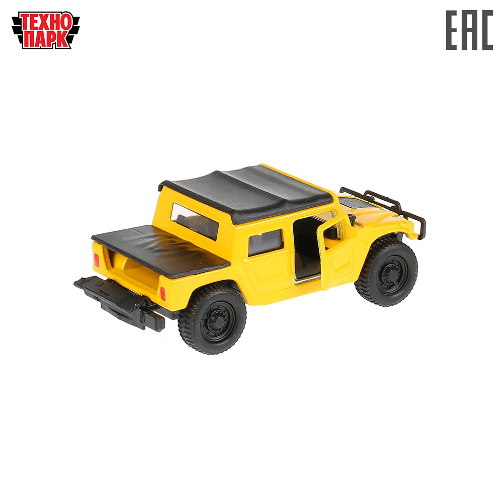Машина Технопарк Hummer H1 пикап металлическая, инерционная, длина 12см, открываются двери, цвет желтый