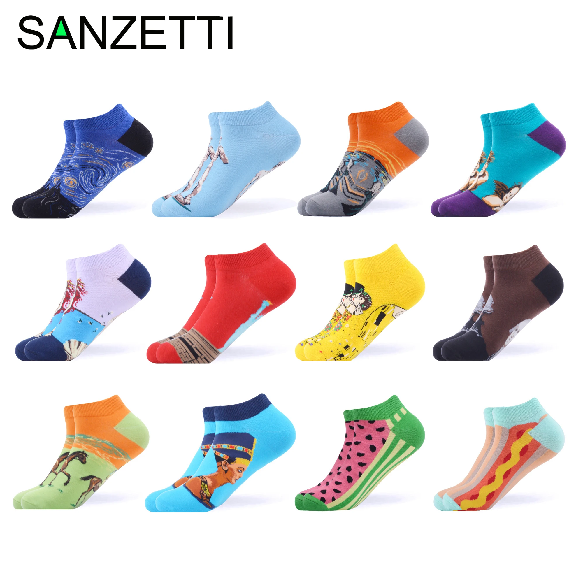 SANZETTI 12 пар/лот мужские повседневные разноцветные летние носки по щиколотку