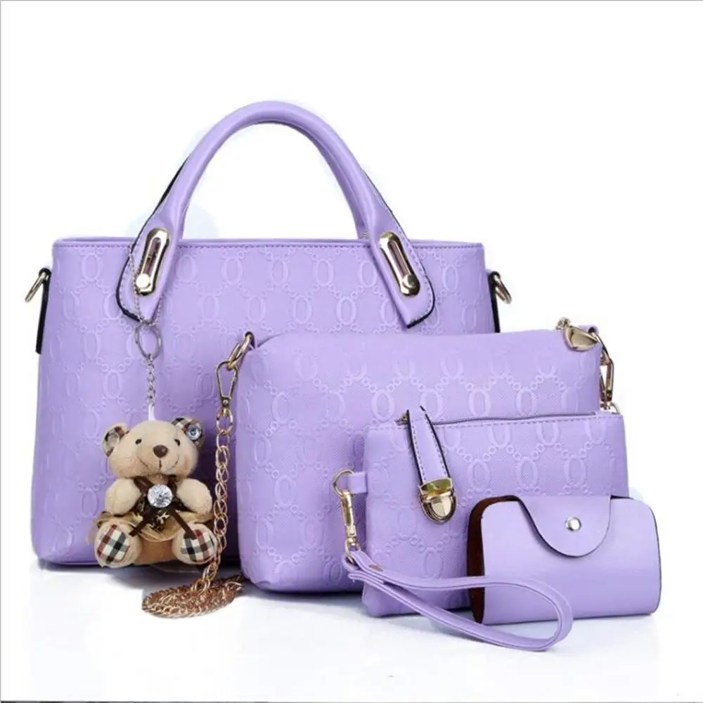 GOOHOJIO, женская сумка, сумки с верхней ручкой, Женский известный бренд, женские сумки-мессенджеры для девушек, сумка, 4 комплекта из искусственной кожи, композитные сумки - Цвет: purple composite bag
