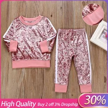 Детская одежда комплект одежды с длинными рукавами и круглым вырезом для девочек, однотонный топ+ штаны детский осенне-зимний костюм ropa para adolecentes