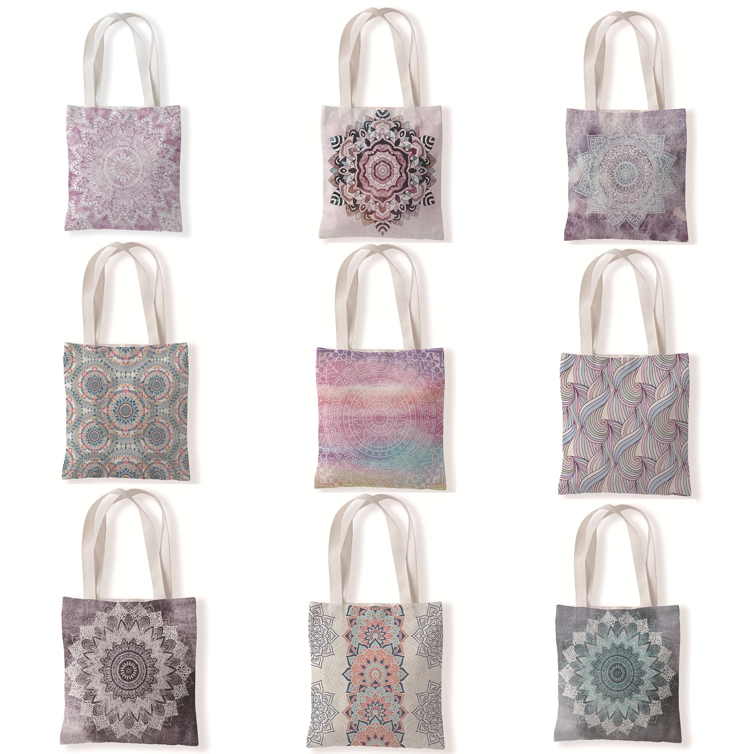 

Mandala Canvas Bag Geometric Flowers Pattern Shopping Tote Bag Reusable Shoulder Cloth Book Bag Gift Handbag