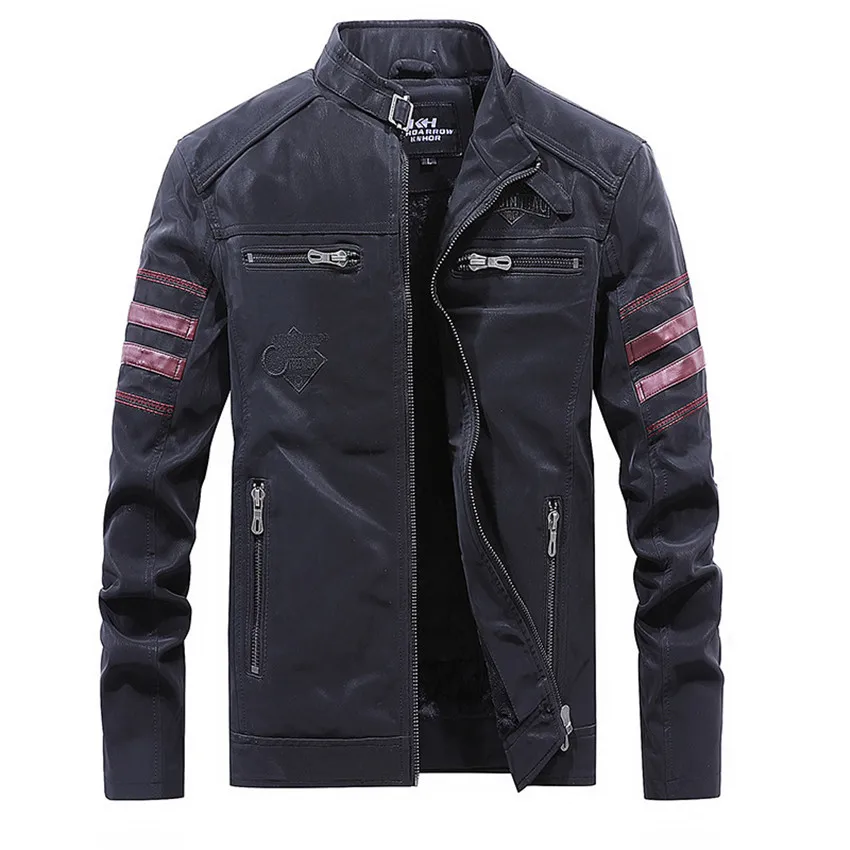 Retro black 2 Мужские кожаные куртки зимние повседневные Высококачественные классический мотоцикл велосипед куртка мужские плюс бархатные толстые пальто chaqueta hombre - Цвет: Retro black 2