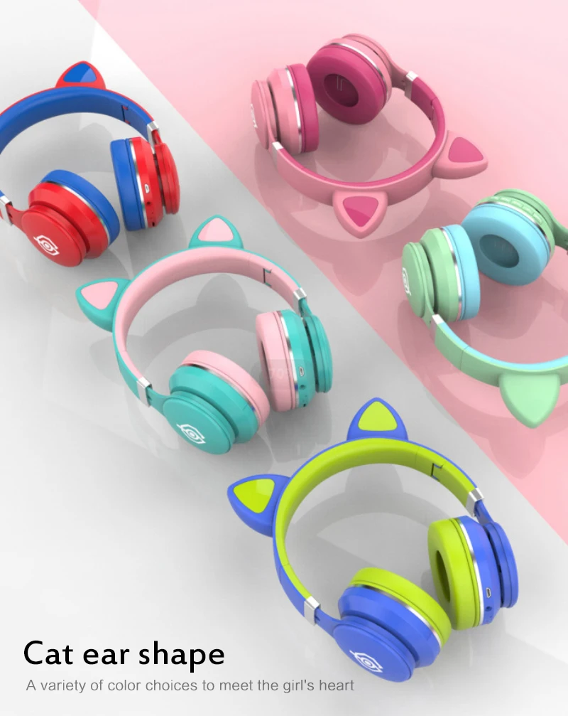 LED Cat Ear Headphones Bluetooth 5 0 Noise Canceling Adults Kids Girl Headphones Support TF Card FM Radio With Microphone Wirele