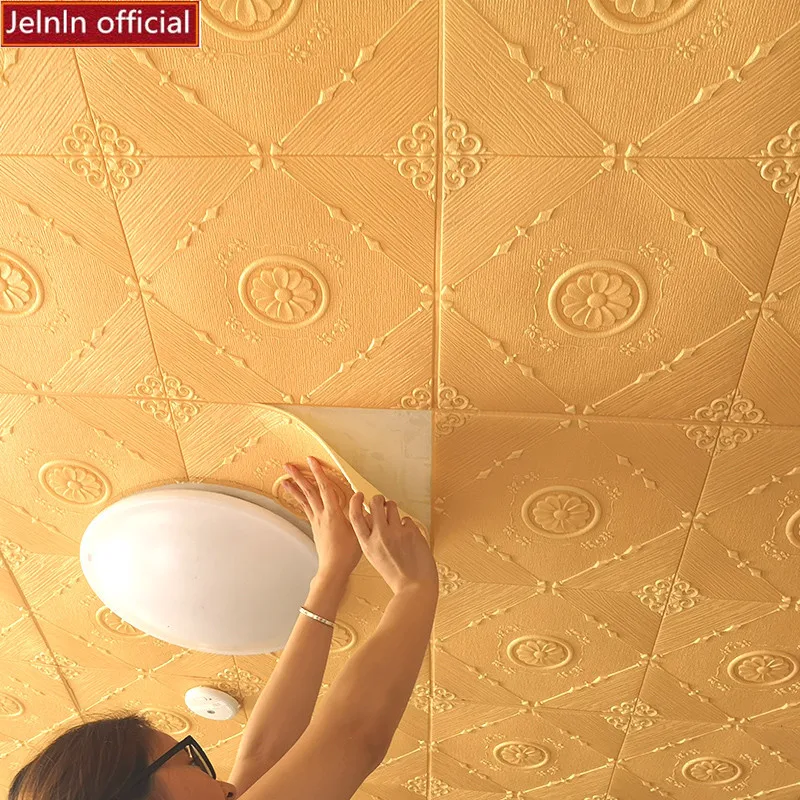 

Gold self-adhesive 3d wall sticker Bedroom Living room bathroom waterproof wallpaper ceiling Roof foam wallpaper for kids room