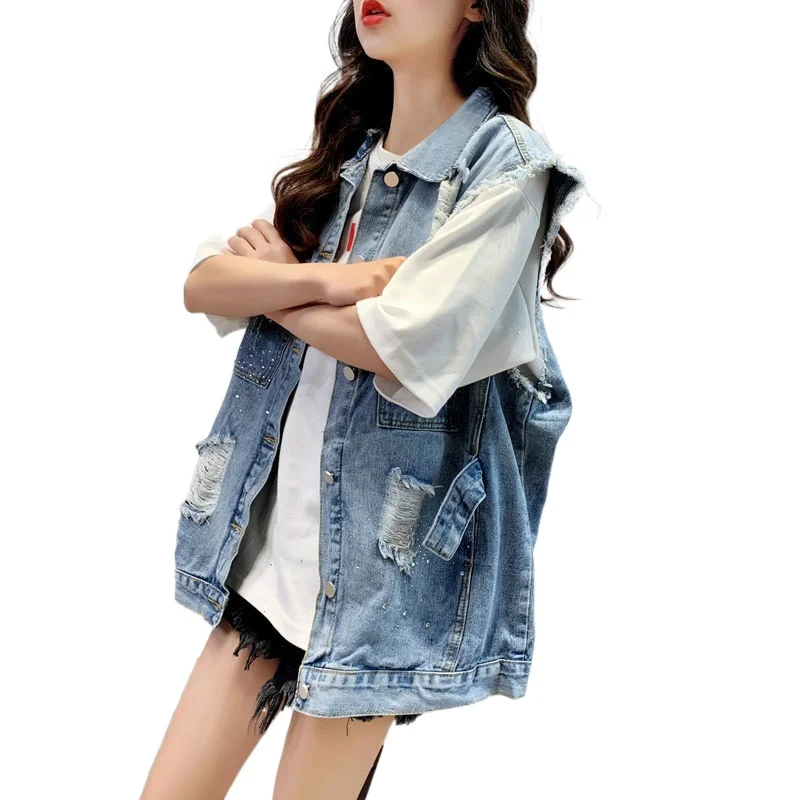 Gilet Da Donna Diamonds Hole Summer Denim Jacket Gilet Jeans Cappotto Per Studentesse 2021 Allentato Coreano Versatile Polly Pocket