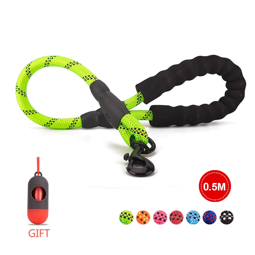 Сильный Светоотражающий Поводок для собак, нейлоновая веревка, поводок для бега, Трекинговые поводки с удобной мягкой ручкой, прочный канат - Цвет: 0.5M green