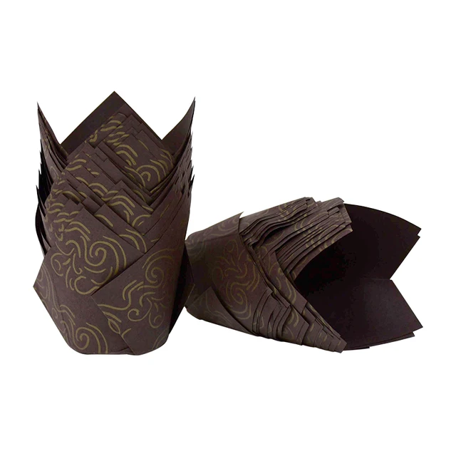 50pcs Newspaper Style Cupcake Liner Baking Cup For Wedding Party Caissettes Tulip Muffin Cupcake Paper Cup Oilproof Cake Wrapper B04